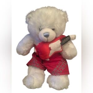 Build a Bear White Bear Older Style Guitar and Skull Shorts Vintage Yellow Tag